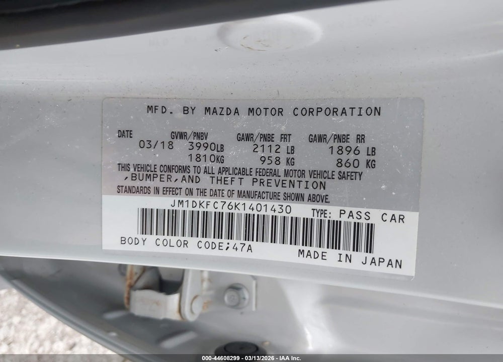 2019 MAZDA CX-3 TOURING VIN: JM1DKFC76K1401430