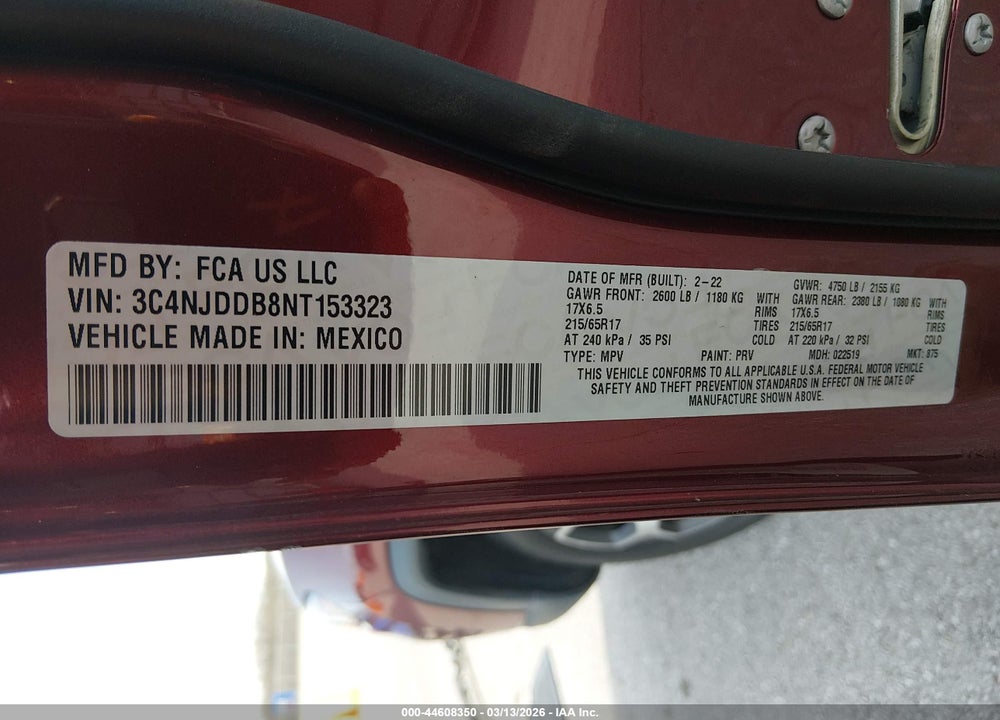 2022 JEEP COMPASS TRAILHAWK 4X4 VIN: 3C4NJDDB8NT153323