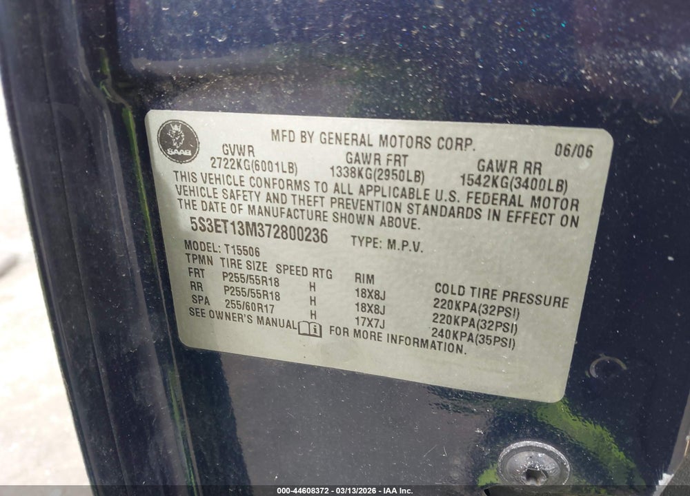 2007 SAAB 9-7X 5.3I VIN: 5S3ET13M372800236