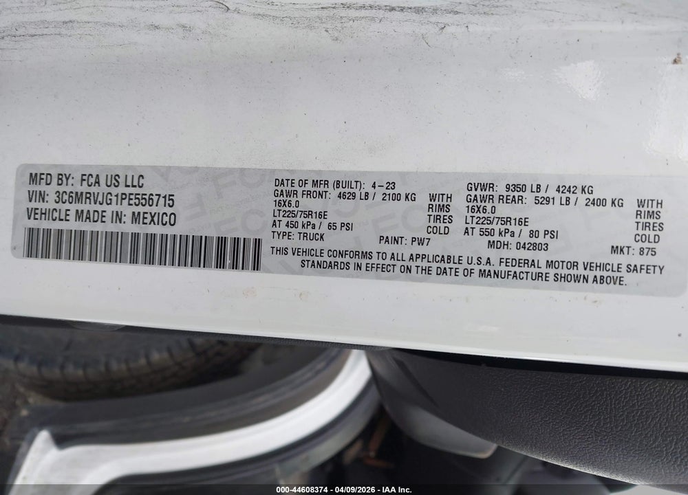 2023 CARGO RAM PROMASTER 3500  VAN HIGH ROOF 159 WB EXT VIN: 3C6MRVJG1PE556715