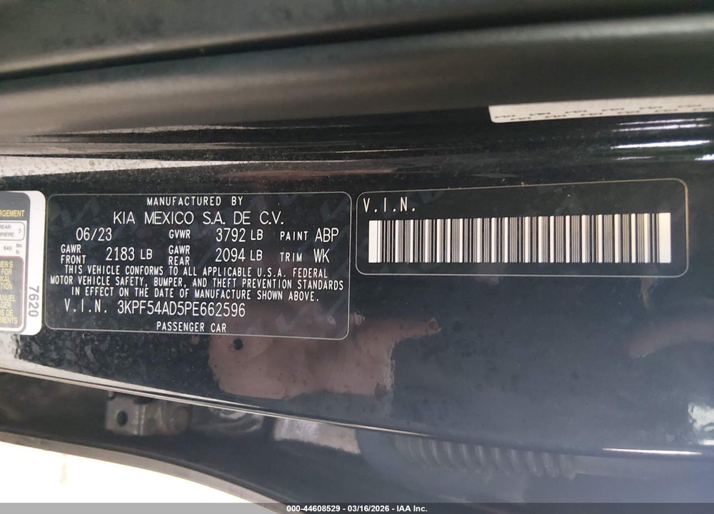 2023 KIA FORTE GT-LINE VIN: 3KPF54AD5PE662596