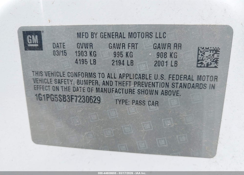 2015 CHEVROLET CRUZE LTZ VIN: 1G1PG5SB3F7230629