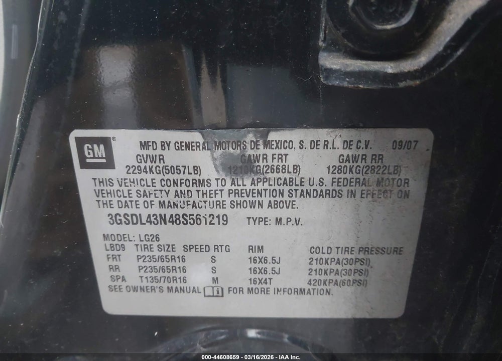 2008 SATURN VUE V6 XE VIN: 3GSDL43N48S561219