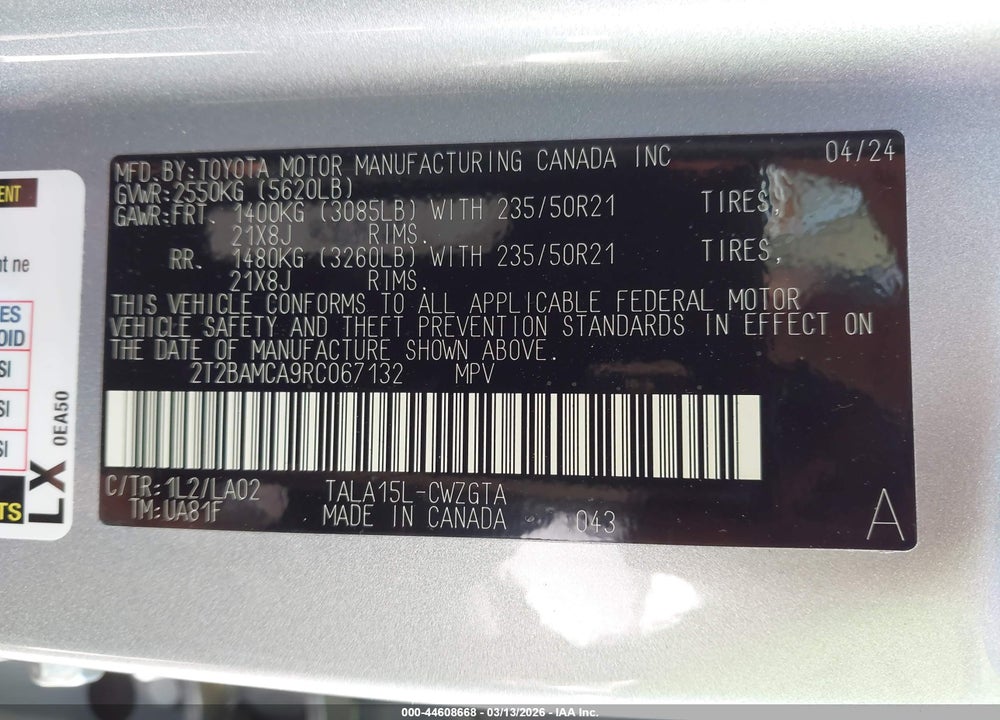 2024 LEXUS RX 350 LUXURY VIN: 2T2BAMCA9RC067132