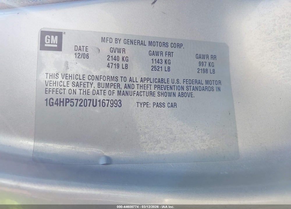 2007 BUICK LUCERNE CX VIN: 1G4HP57207U167993