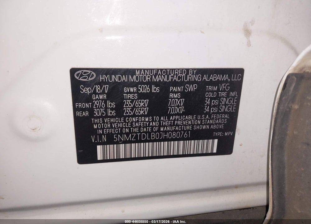 2018 HYUNDAI SANTA FE SPORT 2.4L VIN: 5NMZTDLB0JH080761