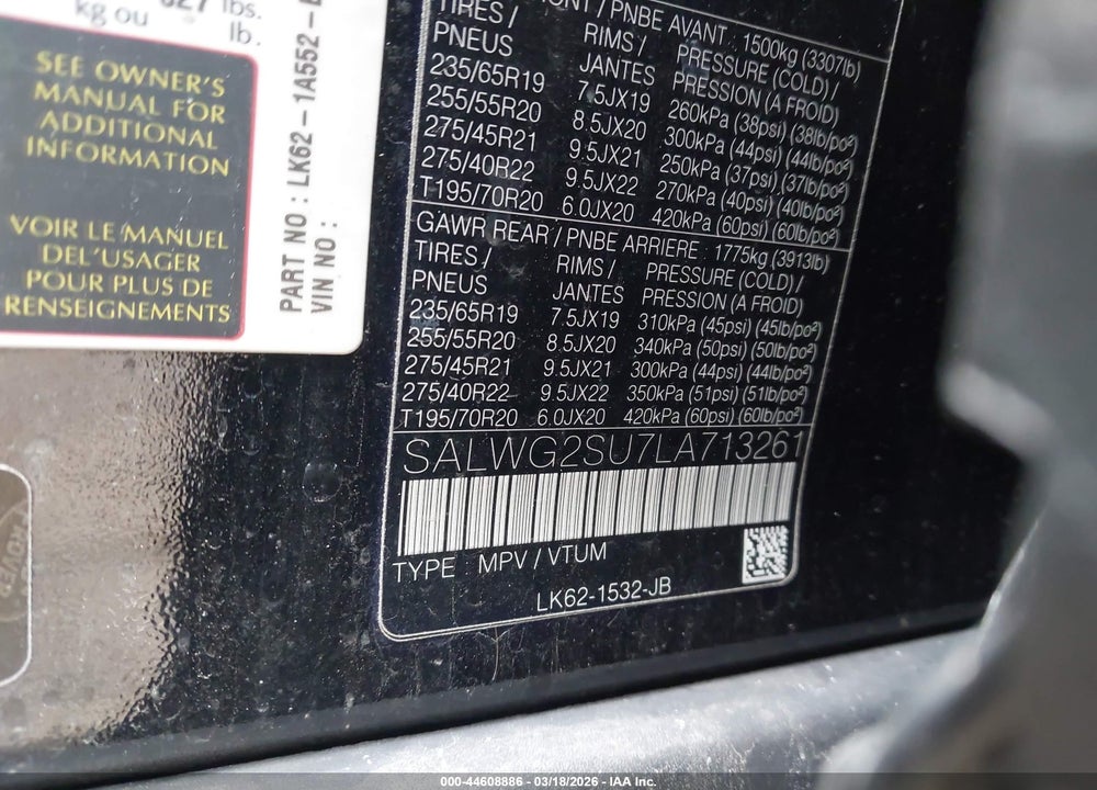 2020 LAND ROVER RANGE ROVER SPORT SE MHEV VIN: SALWG2SU7LA713261