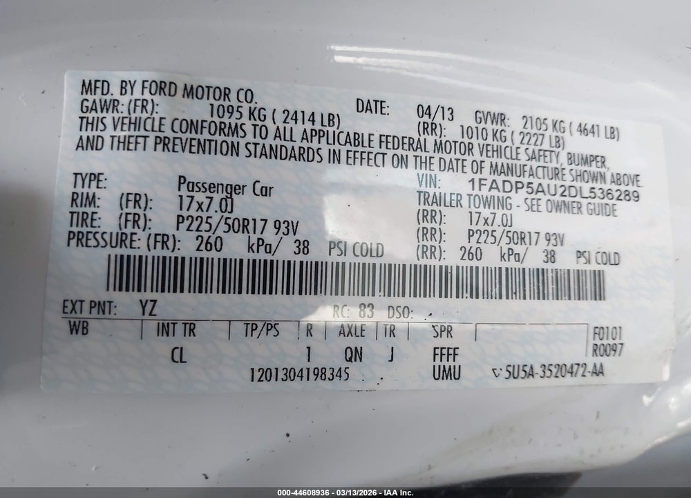 2013 FORD C-MAX HYBRID SE VIN: 1FADP5AU2DL536289