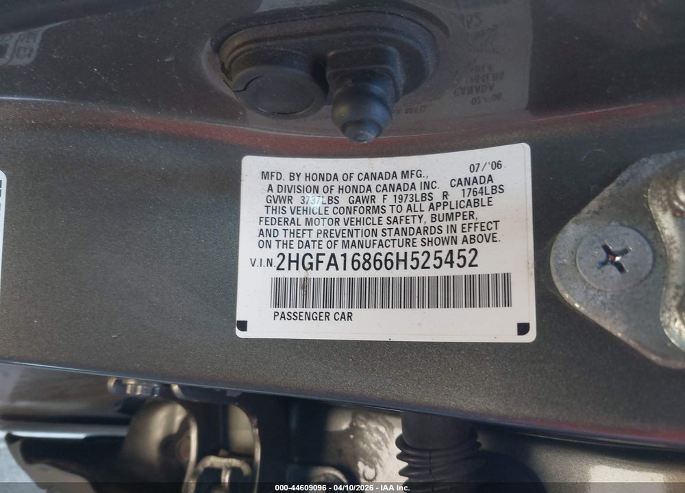 2006 HONDA CIVIC EX VIN: 2HGFA16866H525452