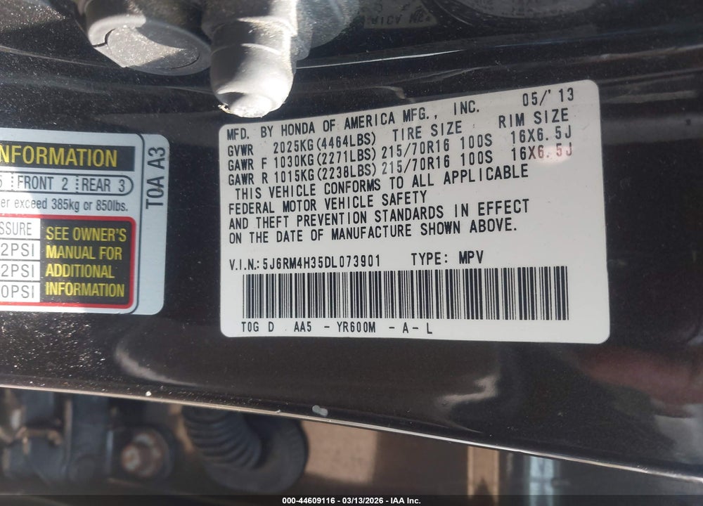 2013 HONDA CR-V LX VIN: 5J6RM4H35DL073901