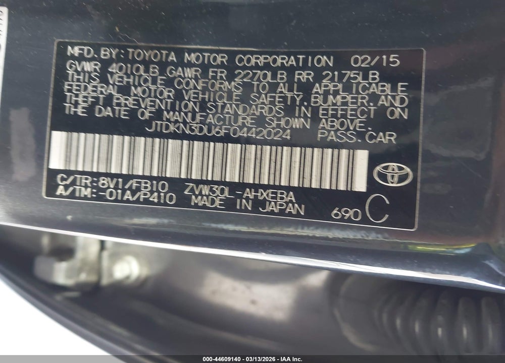 2015 TOYOTA PRIUS TWO VIN: JTDKN3DU6F0442024