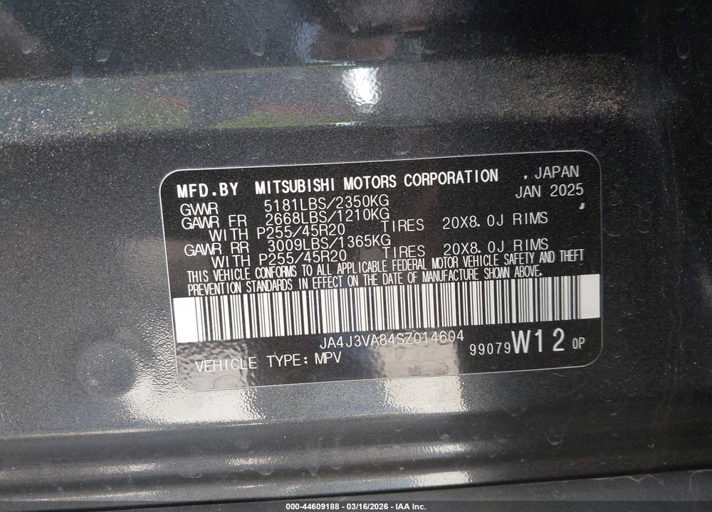 2025 MITSUBISHI OUTLANDER SE 2.5 2WD VIN: JA4J3VA84SZ014604