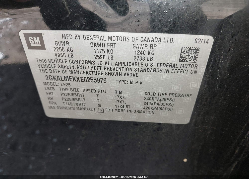 2014 GMC TERRAIN SLE-1 VIN: 2GKALMEKXE6255979