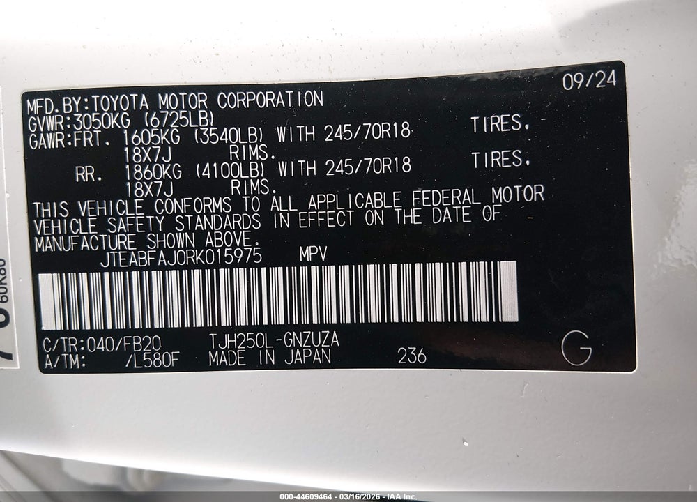 2024 TOYOTA LAND CRUISER 1958 VIN: JTEABFAJ0RK015975