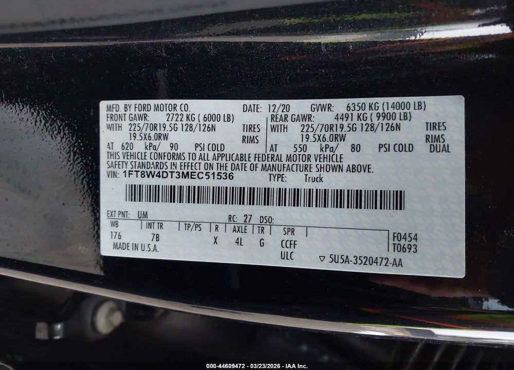 2021 FORD F-450 PLATINUM VIN: 1FT8W4DT3MEC51536