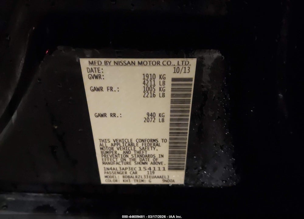 2014 NISSAN ALTIMA VIN: 1N4AL3AP3EC154111