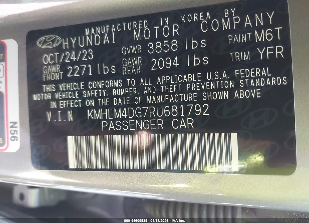 2024 HYUNDAI ELANTRA SEL VIN: KMHLM4DG7RU681792