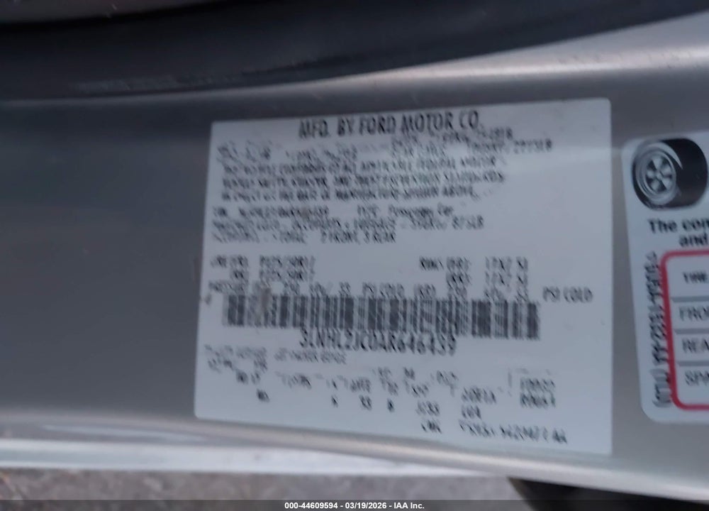 2010 LINCOLN MKZ VIN: 3LNHL2JC0AR646439