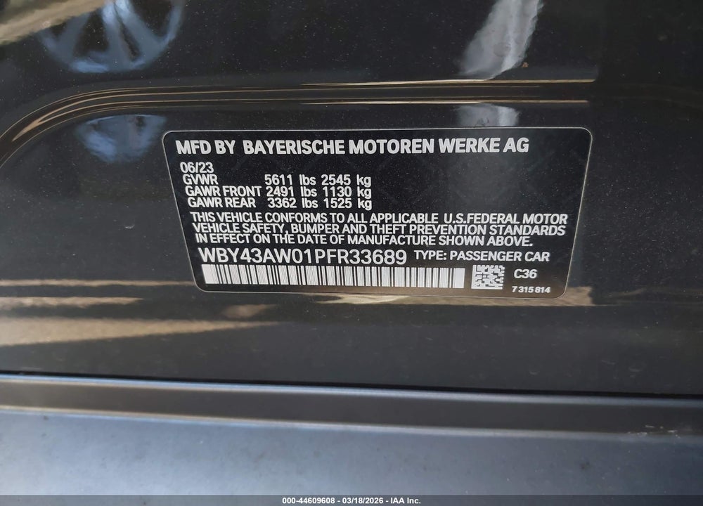2023 BMW I4 EDRIVE35 VIN: WBY43AW01PFR33689