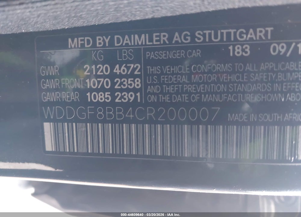 2012 MERCEDES-BENZ C 300 LUXURY 4MATIC VIN: WDDGF8BB4CR200007