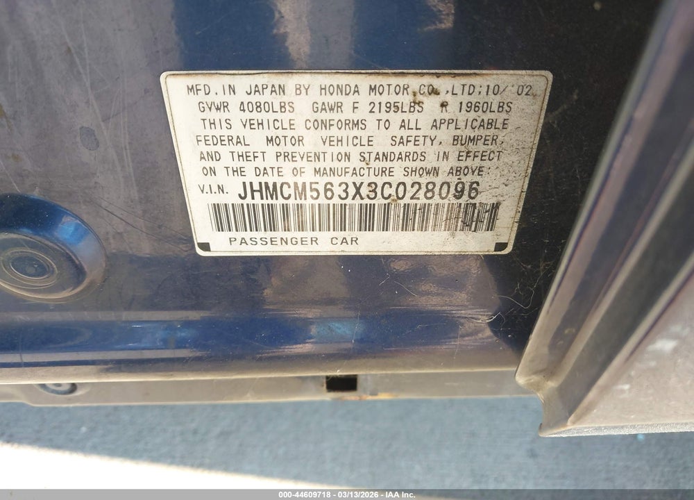 2003 HONDA ACCORD 2.4 LX VIN: JHMCM563X3C028096
