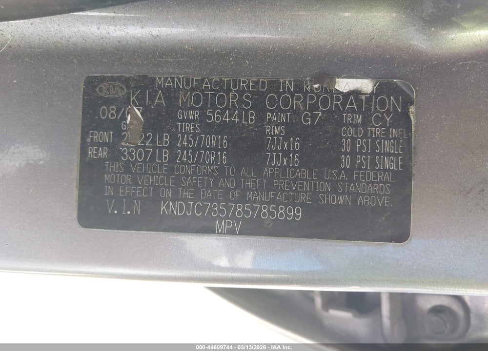 2008 KIA SORENTO LX VIN: KNDJC735785785899