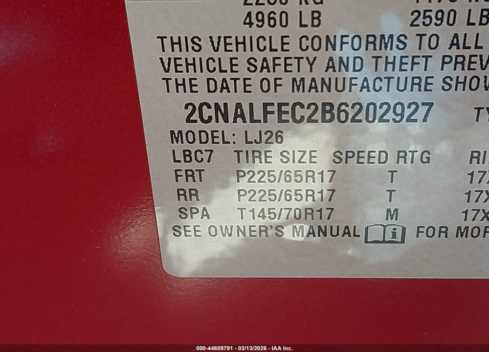 2011 CHEVROLET EQUINOX LTZ VIN: 2CNALFEC2B6202927