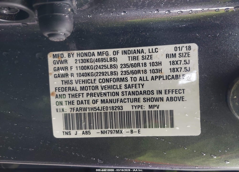 2018 HONDA CR-V EX VIN: 7FARW1H54JE018293
