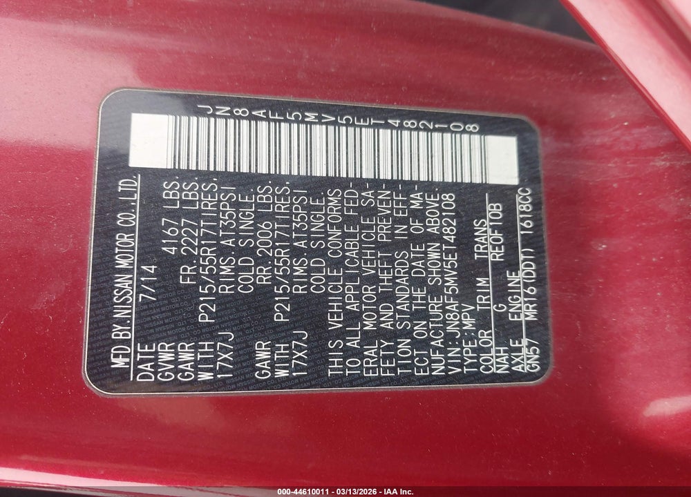 2014 NISSAN JUKE SV VIN: JN8AF5MV5ET482108