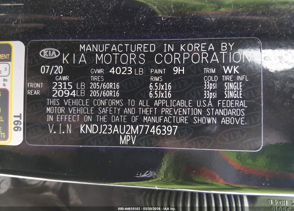 2021 KIA SOUL LX VIN: KNDJ23AU2M7746397