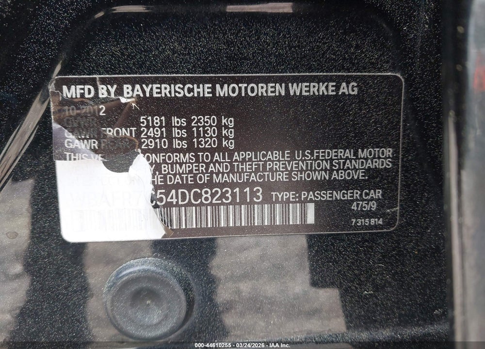 2013 BMW 535I VIN: WBAFR7C54DC823113