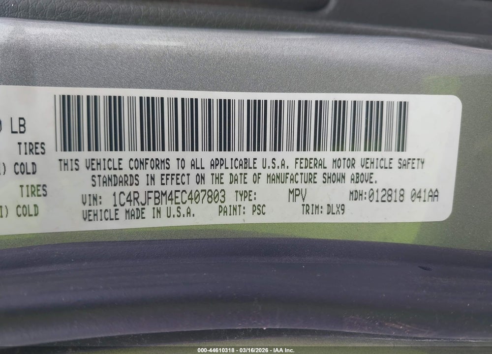 2014 JEEP GRAND CHEROKEE LIMITED VIN: 1C4RJFBM4EC407803