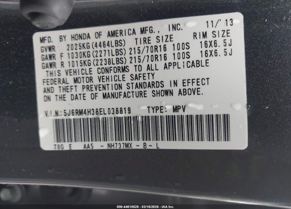 2014 HONDA CR-V LX VIN: 5J6RM4H38EL038819