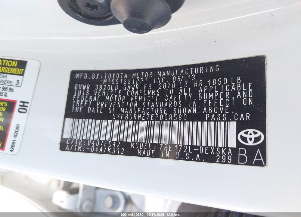 2014 TOYOTA COROLLA S PLUS VIN: 5YFBURHE7EP008580