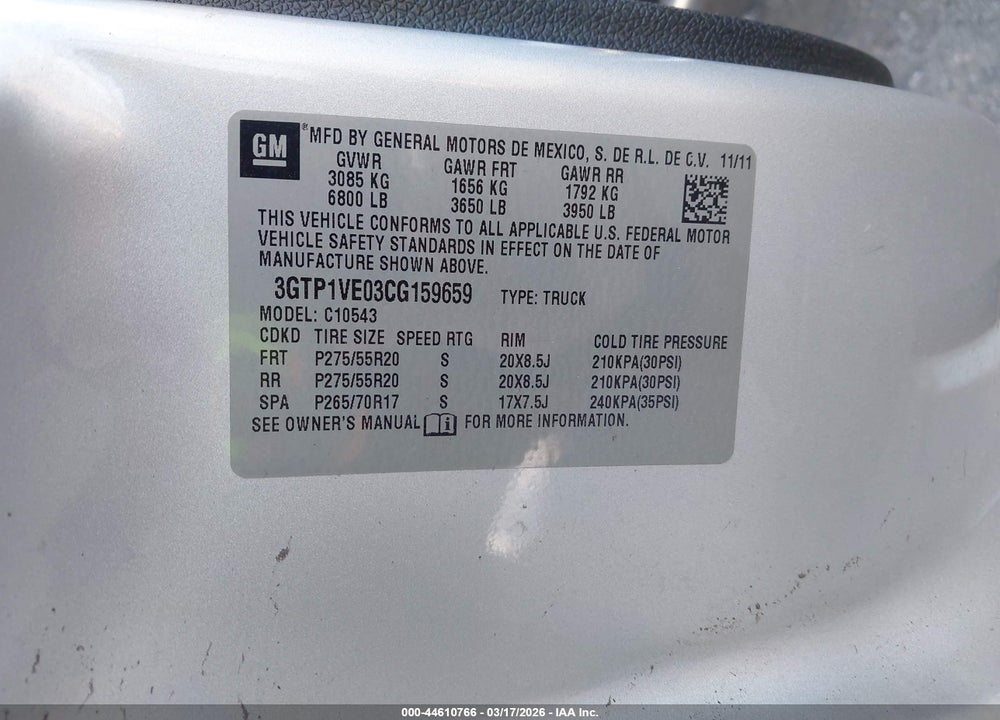 2012 GMC SIERRA 1500 SLE VIN: 3GTP1VE03CG159659