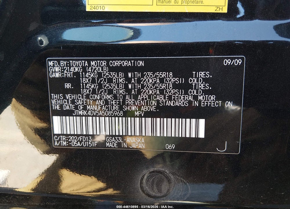2010 TOYOTA RAV4 SPORT V6 VIN: JTMRK4DV5A5085968