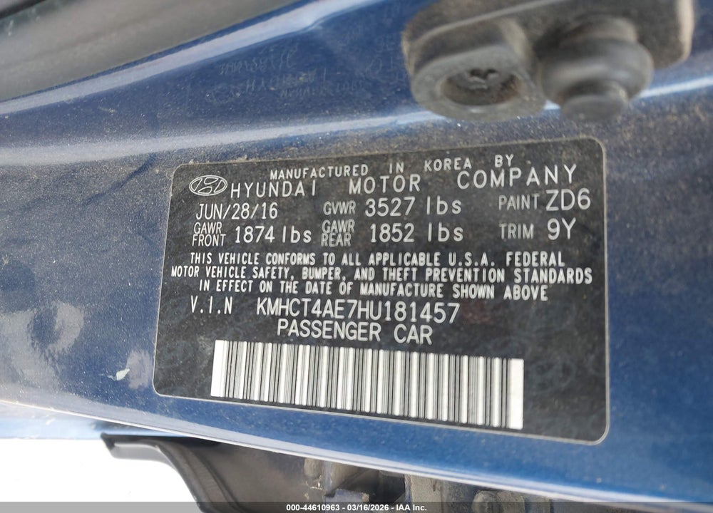 2017 HYUNDAI ACCENT SE VIN: KMHCT4AE7HU181457