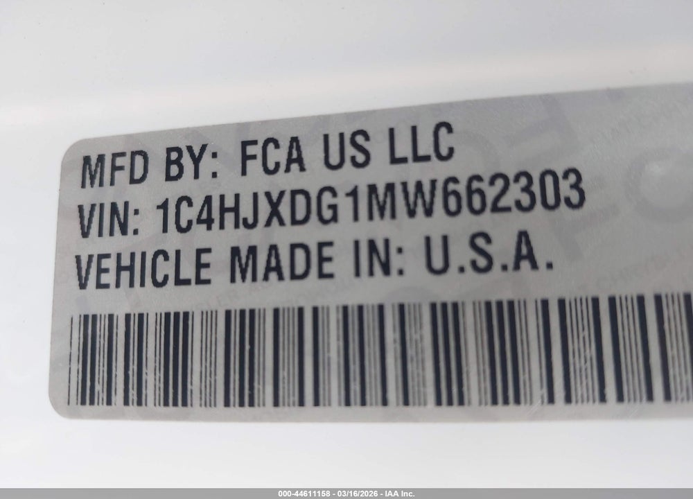 2021 JEEP WRANGLER UNLIMITED SPORT ALTITUDE 4X4 VIN: 1C4HJXDG1MW662303