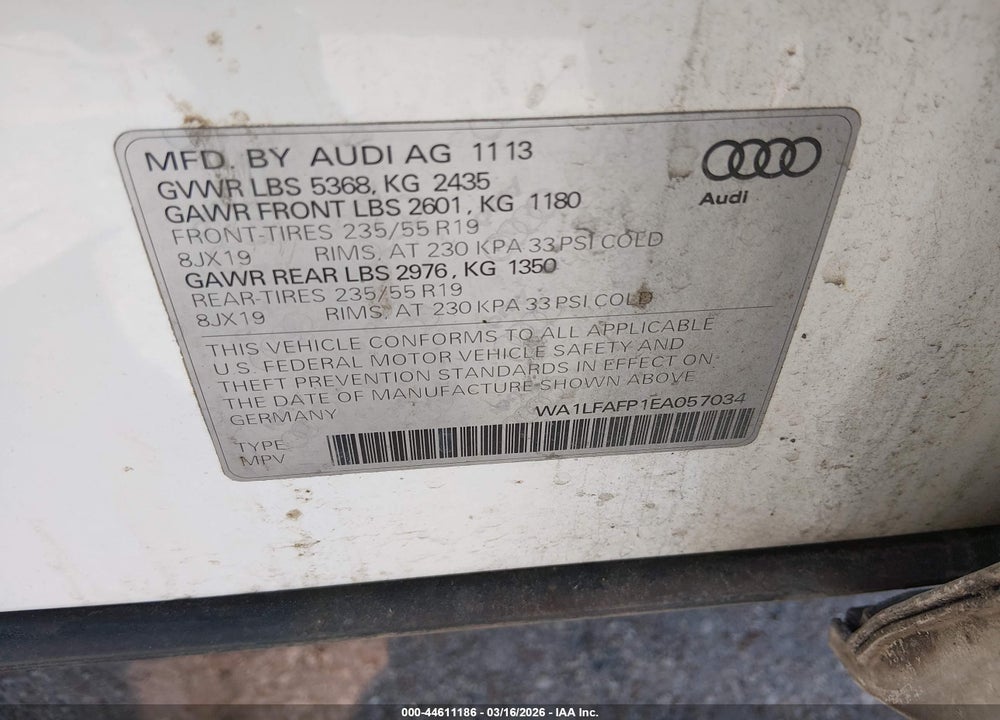 2014 AUDI Q5 2.0T PREMIUM VIN: WA1LFAFP1EA057034