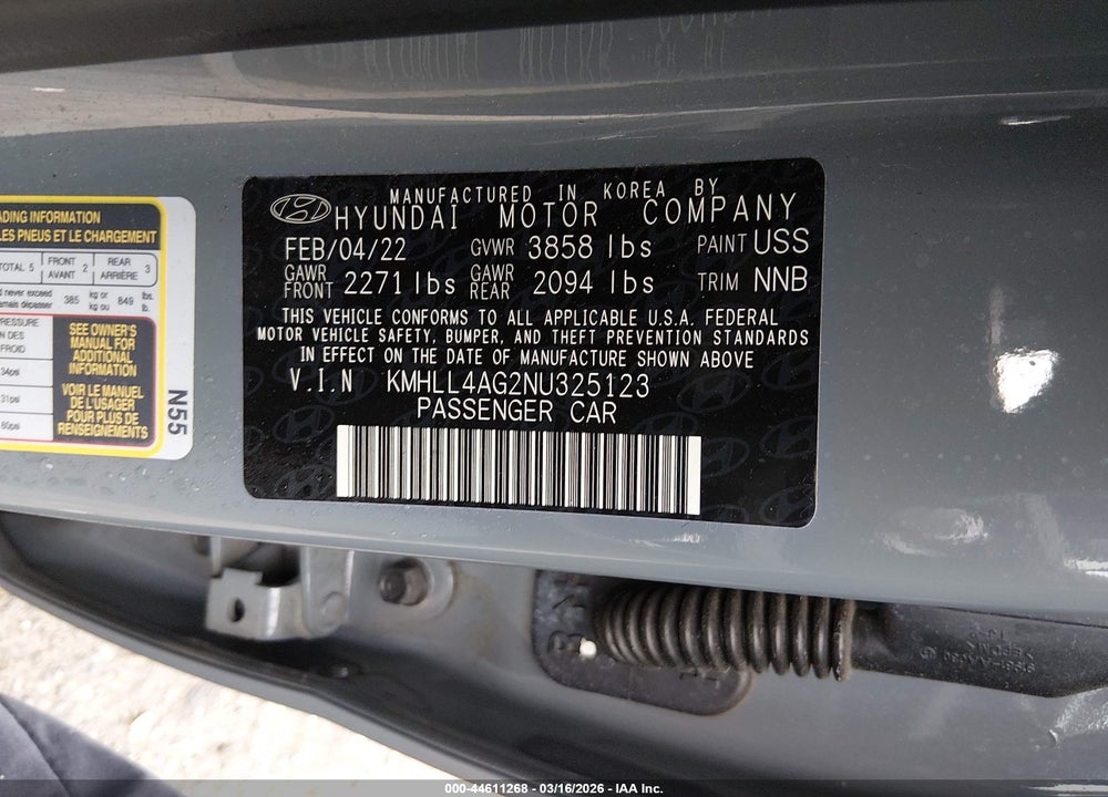 2022 HYUNDAI ELANTRA SE VIN: KMHLL4AG2NU325123