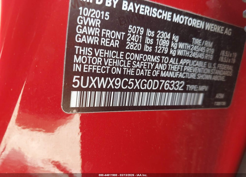 2016 BMW X3 XDRIVE28I VIN: 5UXWX9C5XG0D76332