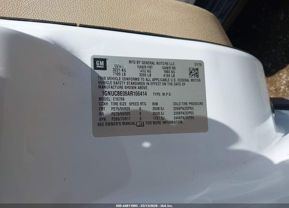 2010 CHEVROLET TAHOE LT VIN: 1GNUCBE08AR166414