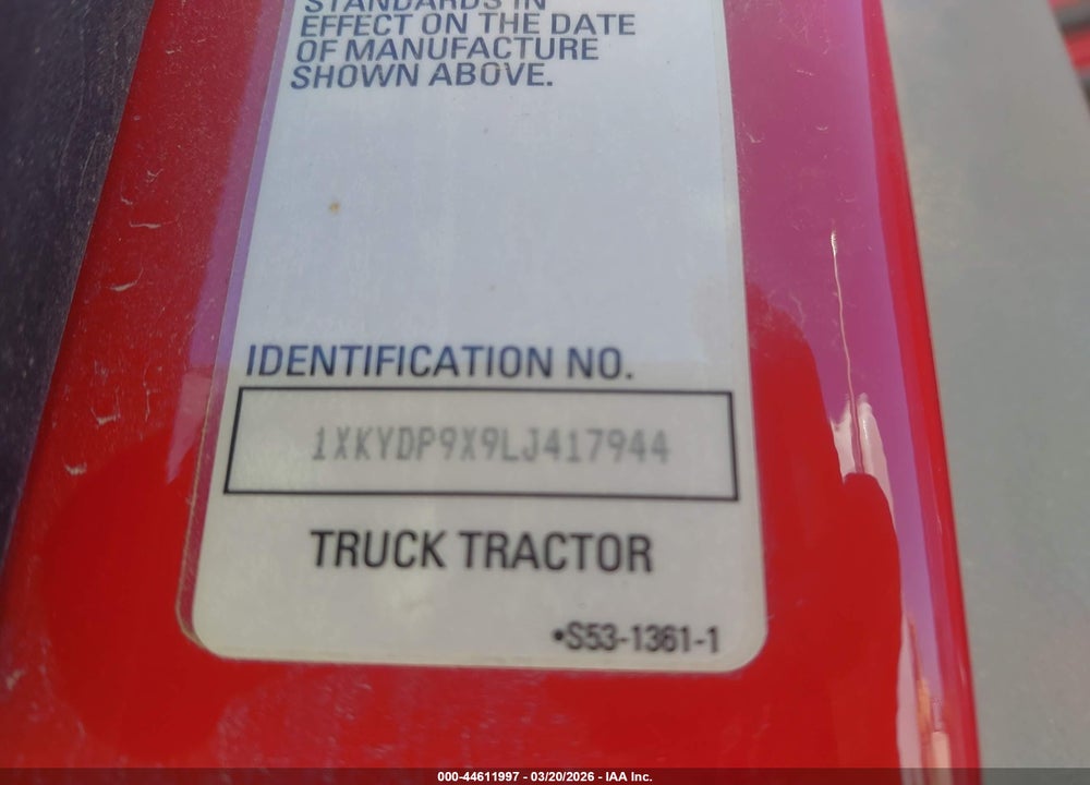 2020 KENWORTH T680 VIN: 1XKYDP9X9LJ417944
