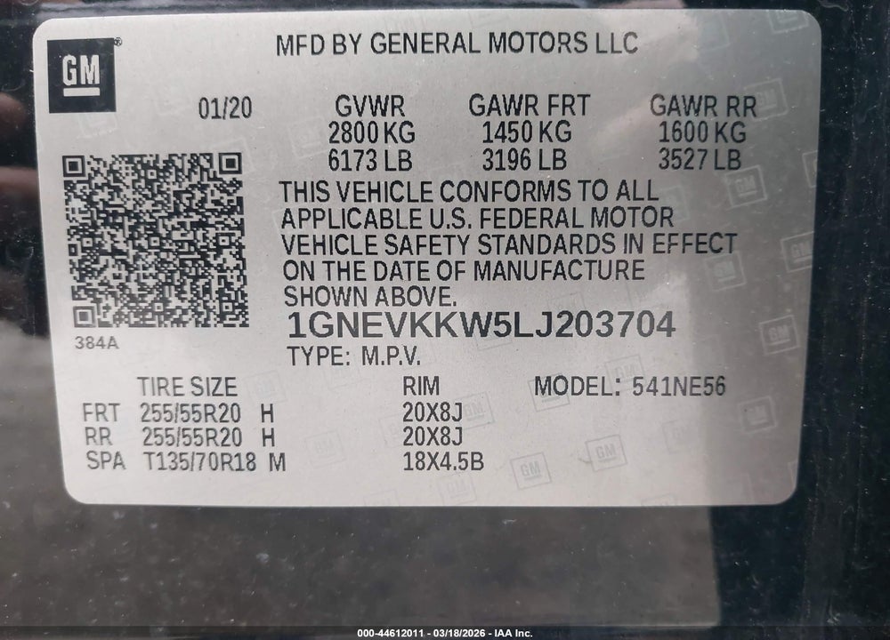 2020 CHEVROLET TRAVERSE AWD PREMIER VIN: 1GNEVKKW5LJ203704