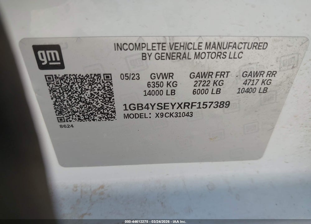 2024 CHEVROLET SILVERADO 3500HD CHASSIS WORK TRUCK VIN: 1GB4YSEYXRF157389