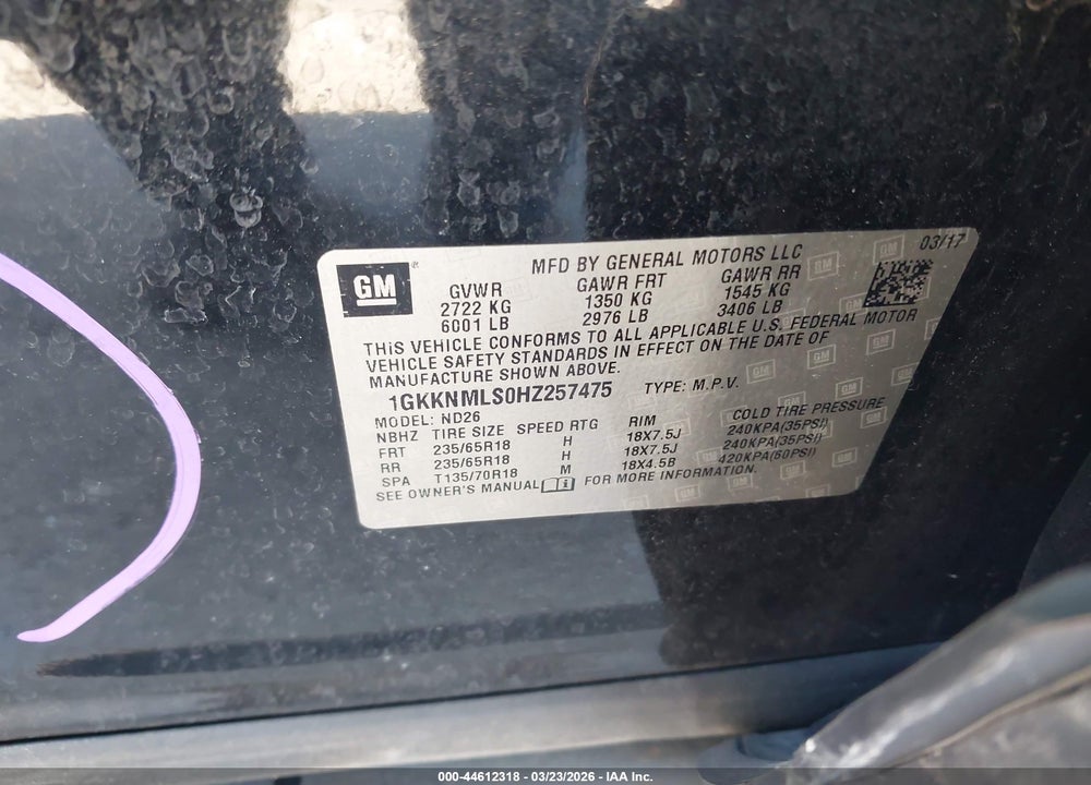 2017 GMC ACADIA SLT-1 VIN: 1GKKNMLS0HZ257475