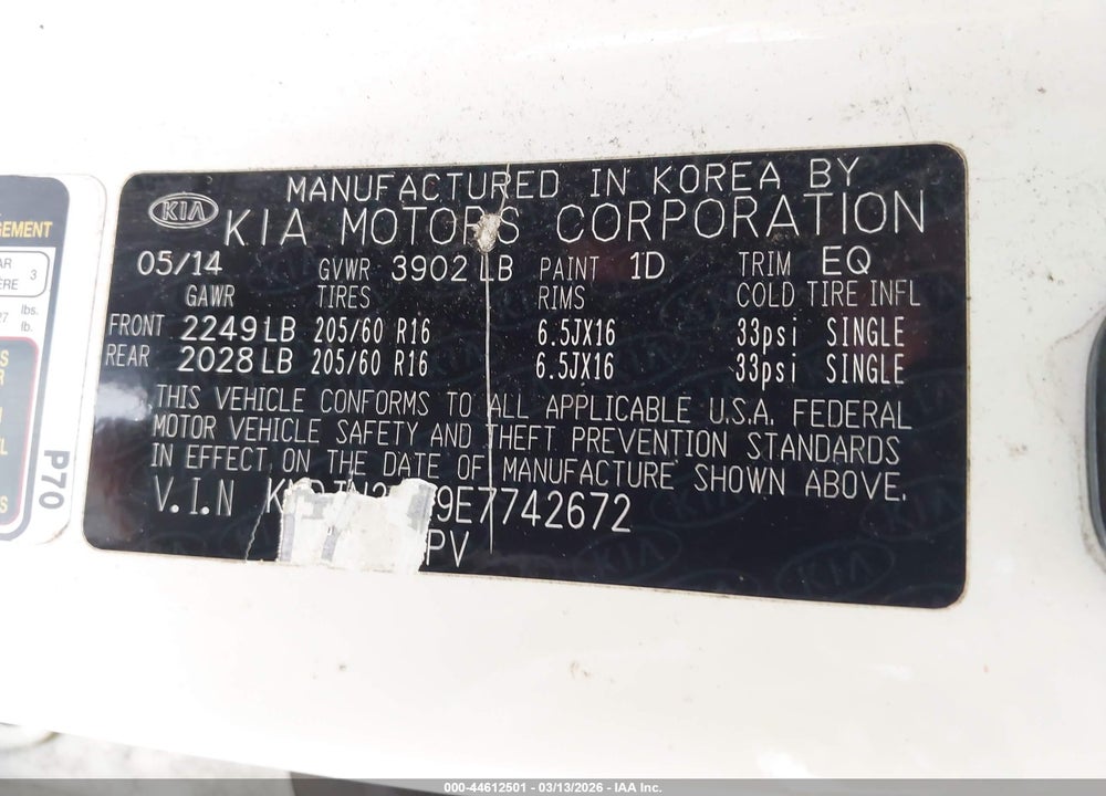 2014 KIA SOUL VIN: KNDJN2A29E7742672
