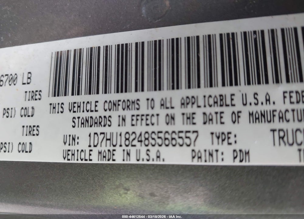 2008 DODGE RAM 1500 SLT VIN: 1D7HU18248S566557