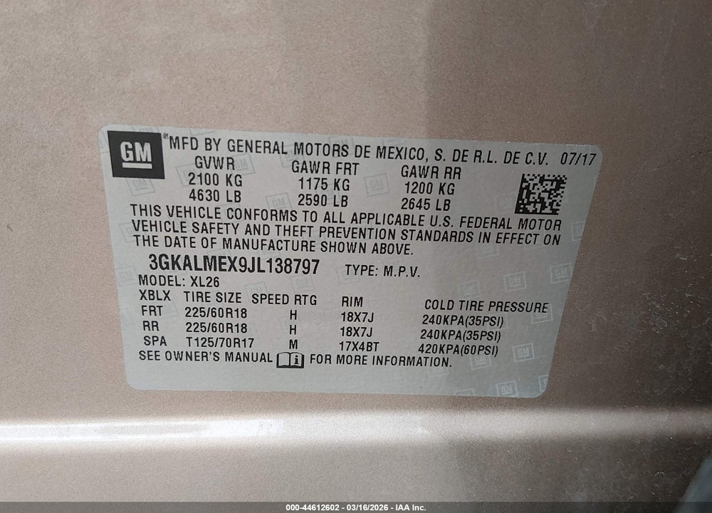 2018 GMC TERRAIN SLE VIN: 3GKALMEX9JL138797