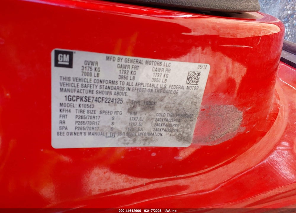 2012 CHEVROLET SILVERADO 1500 LT VIN: 1GCPKSE74CF224125